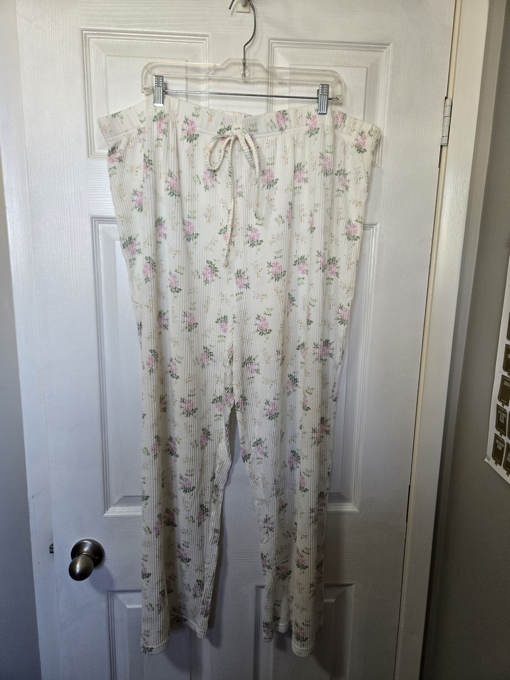 Charisma Cream Ribbed Pajama Pants with Pink Floral Print